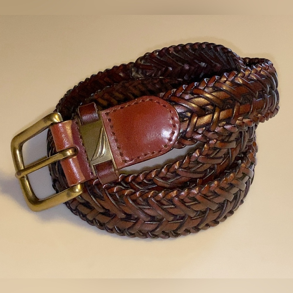 Nautica Belt Genuine Cognac Leather and Brass Buckle Men’s size 36
